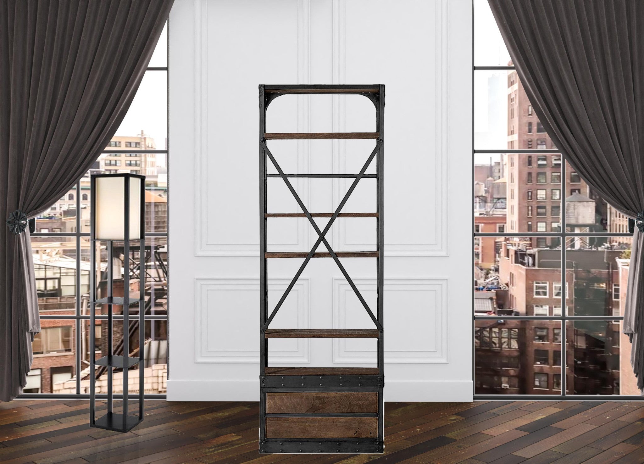 Black Metal Shelving Unit With Dark Brown Storage