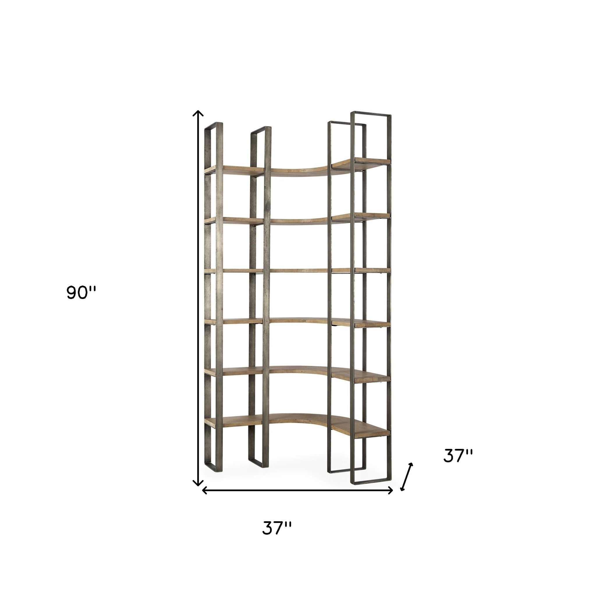 Silver Iron Framed Curved Wooden Shelving Unit