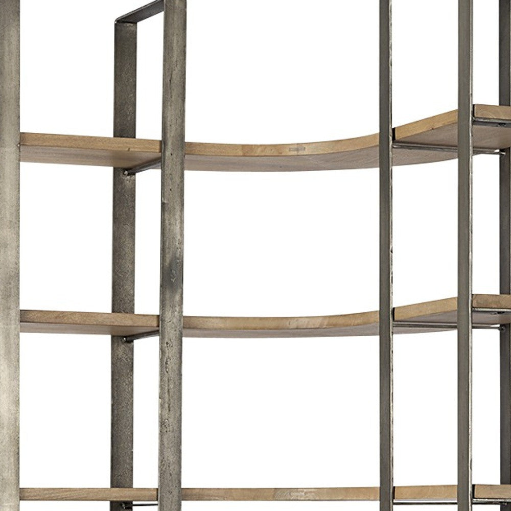 Silver Iron Framed Curved Wooden Shelving Unit