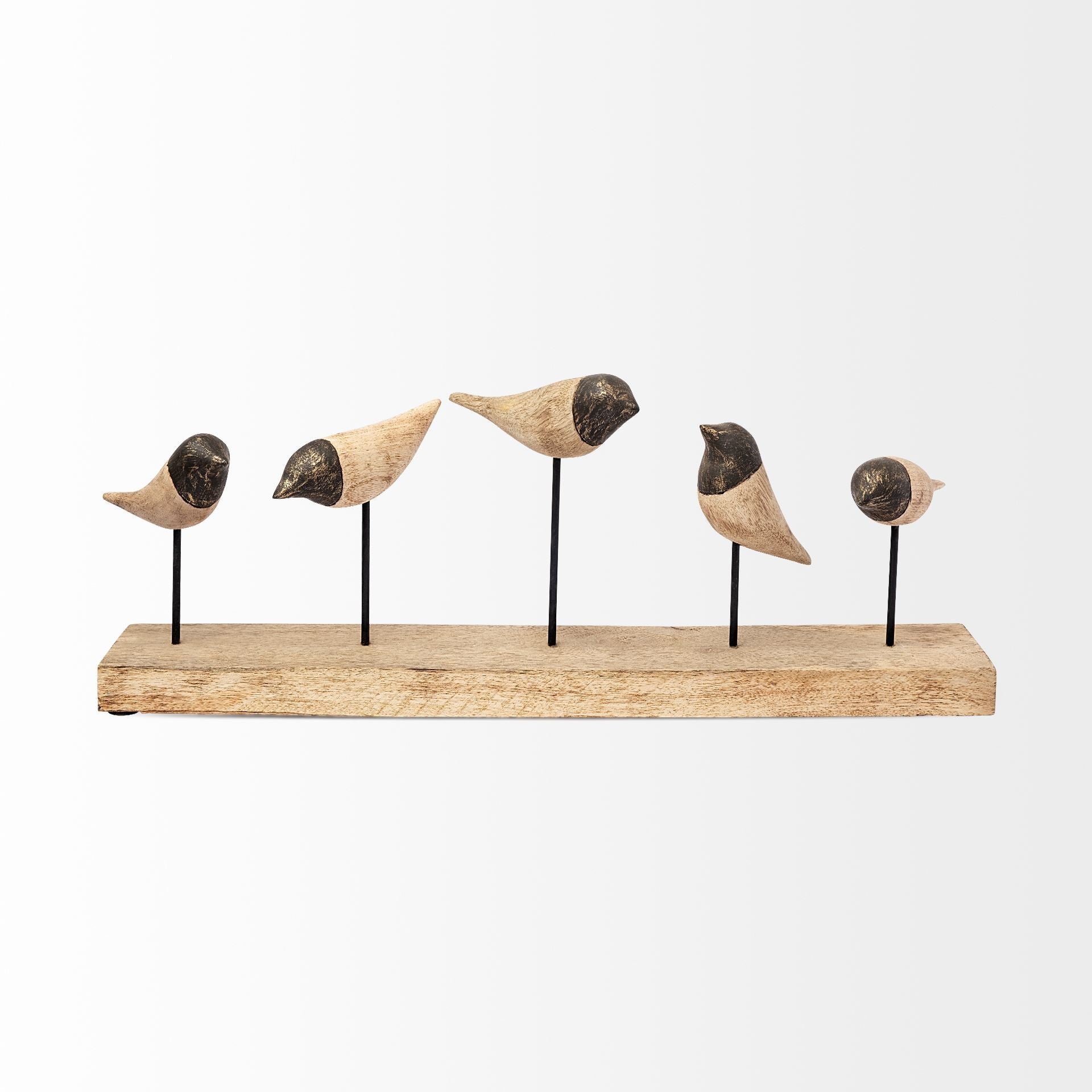 Wood And Metal Bird Stand Sculpture
