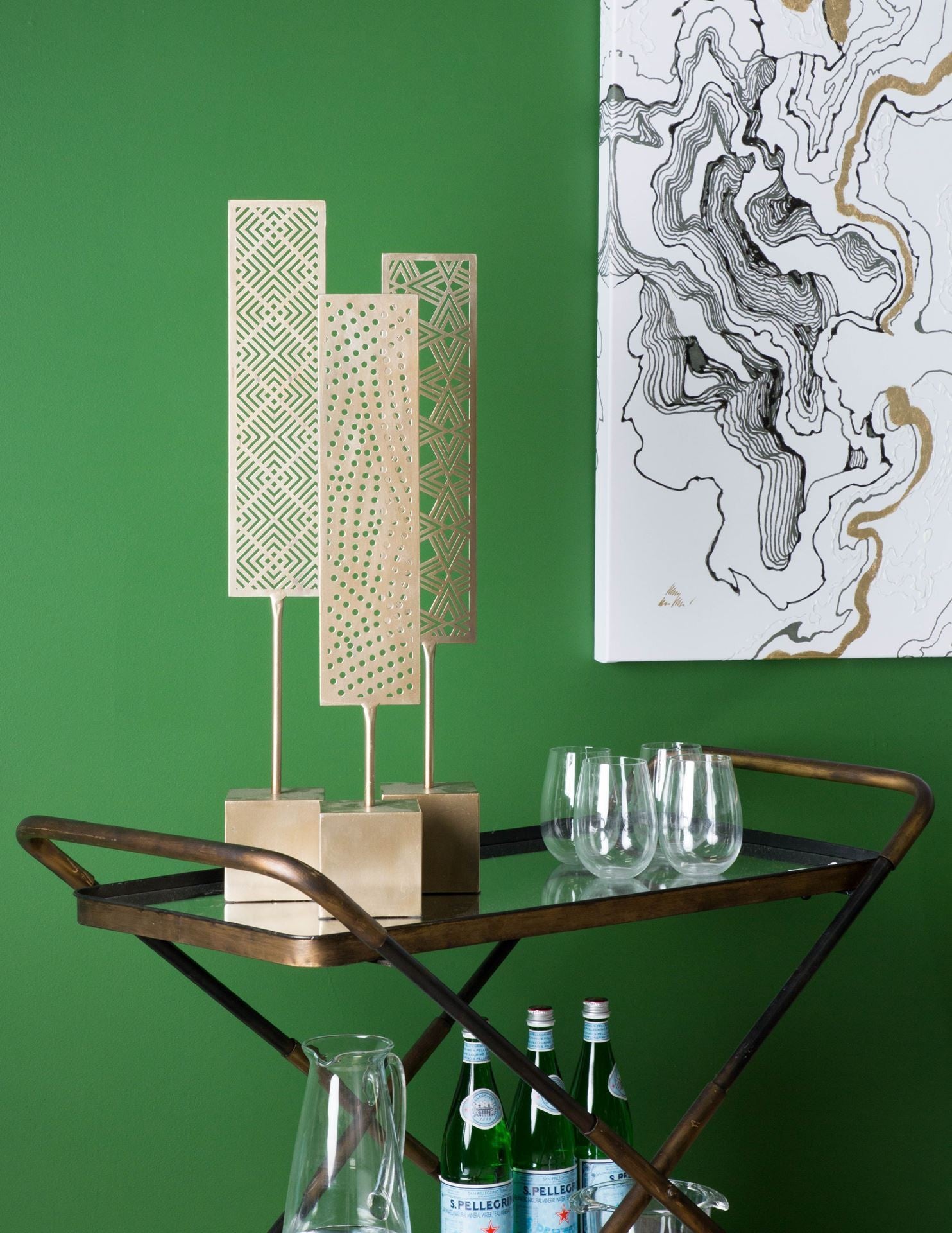 Set Of Three Gold Patterened Decor Pieces