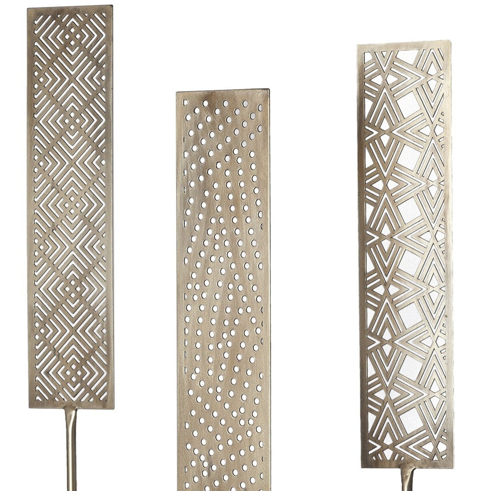 Set Of Three Gold Patterened Decor Pieces