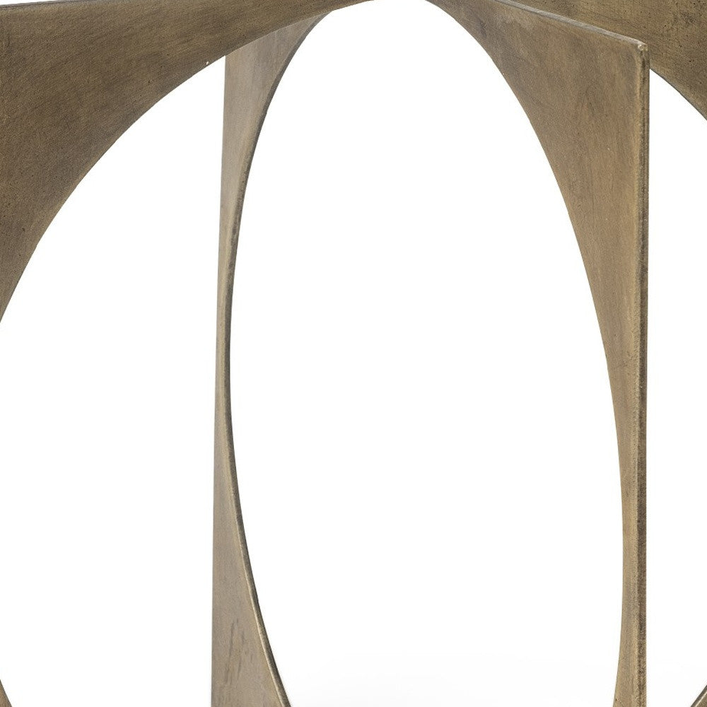 Burnished Gold Metal Circle Square Sculpture 10"