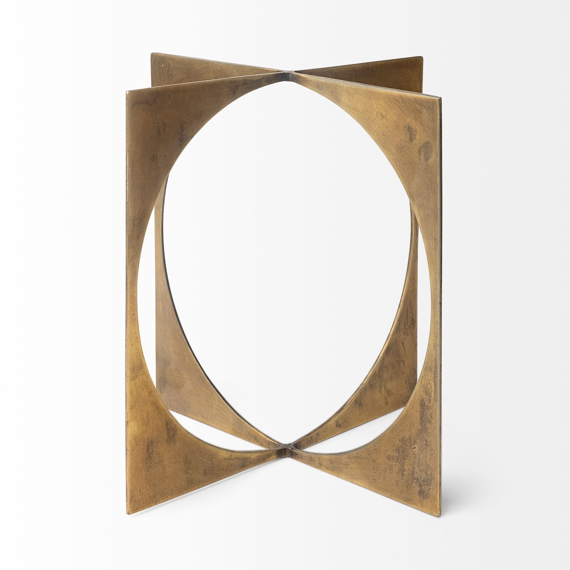 Burnished Gold Metal Circle Square Sculpture 10"