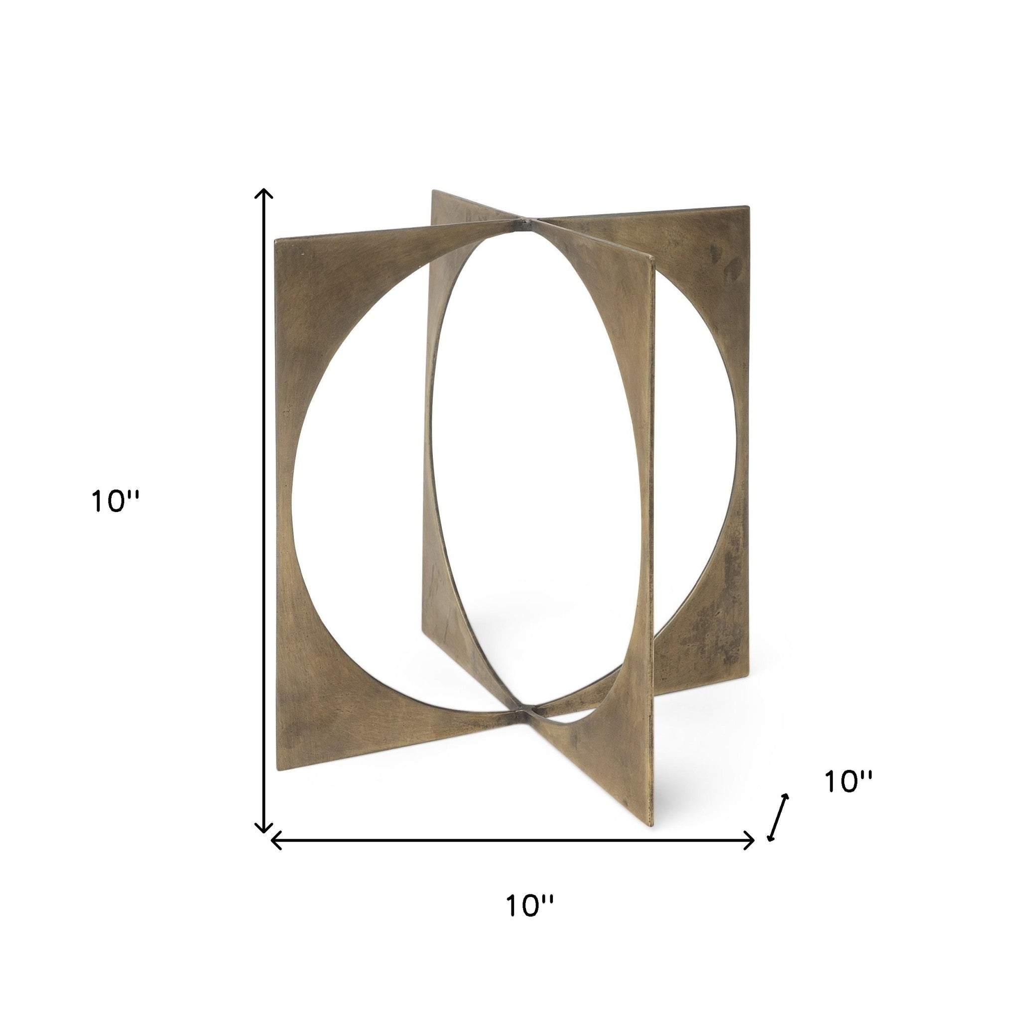 Burnished Gold Metal Circle Square Sculpture 10"