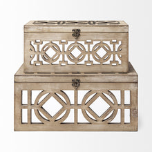 Set Of Two Brown Mirrored Wooden Boxes