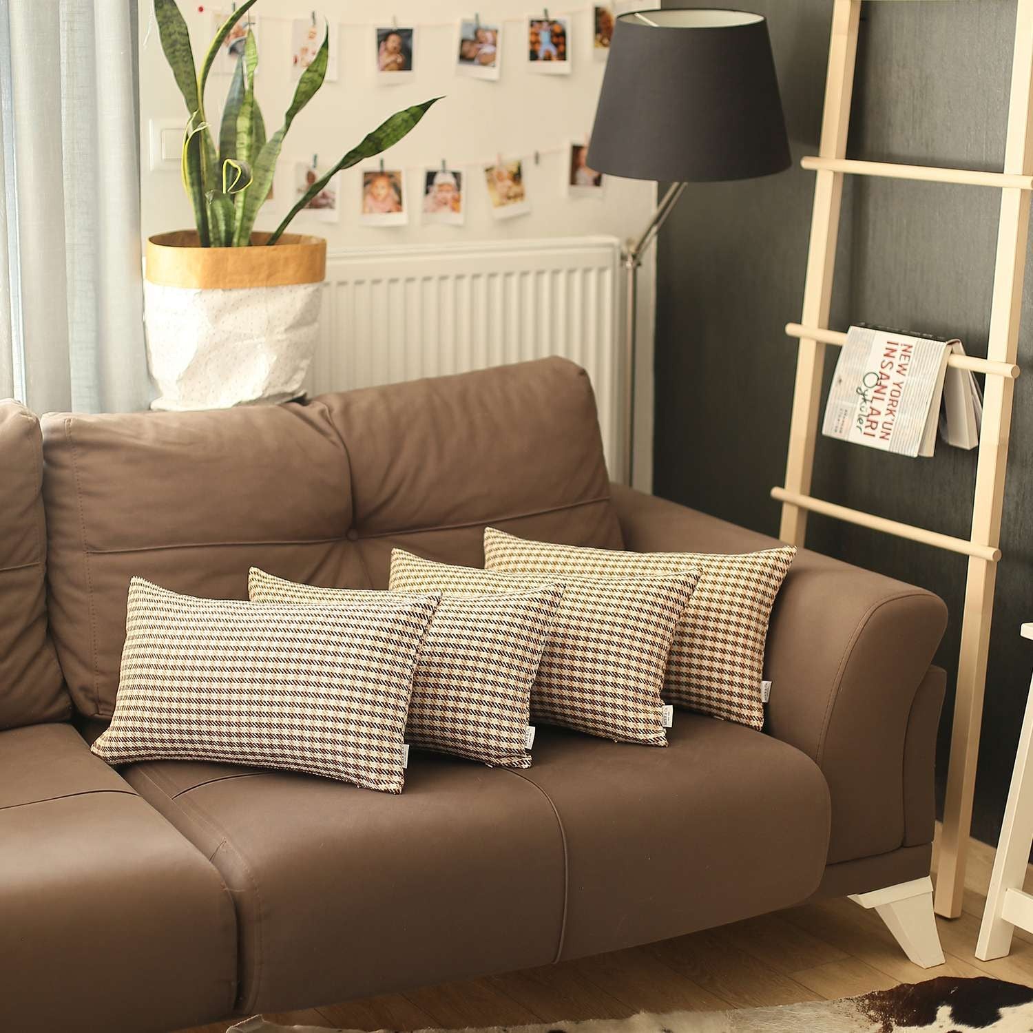 Juego De 4 Fundas De Almohada Lumbar Pata De Gallo Melocotón