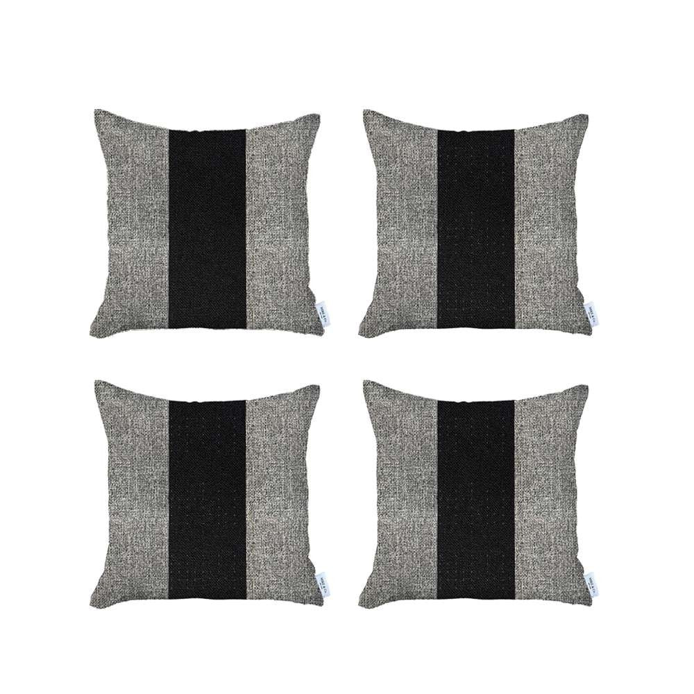 Juego de 4 fundas de almohada central gris y negro.