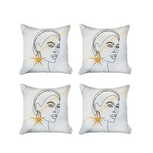 Set Of 4 White Printed Art Pillow Covers