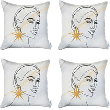 Set Of 4 White Printed Art Pillow Covers