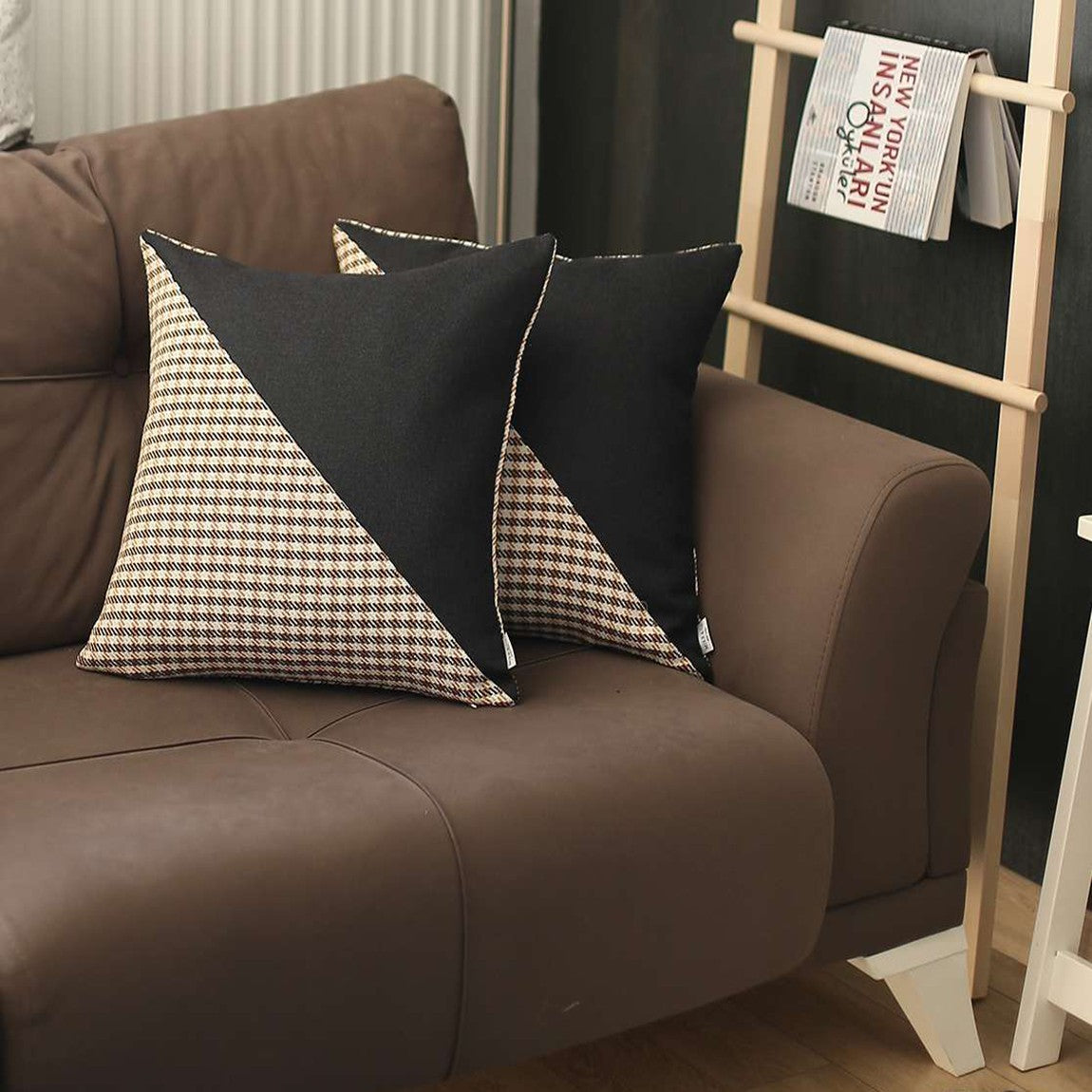 Juego De 2 Fundas De Cojín Pata De Gallo Marrones