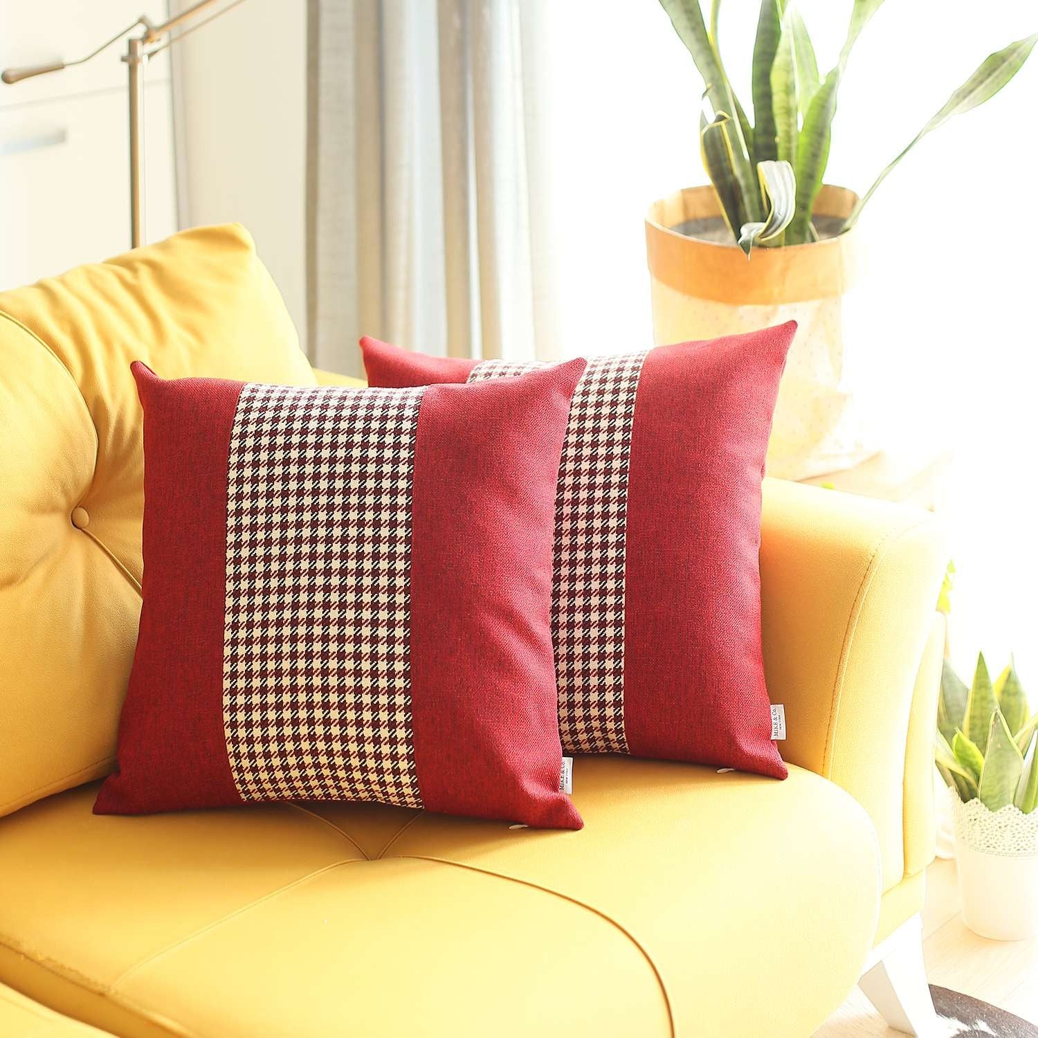 Juego De 2 Fundas De Cojín Pata De Gallo Rojo Y Negro