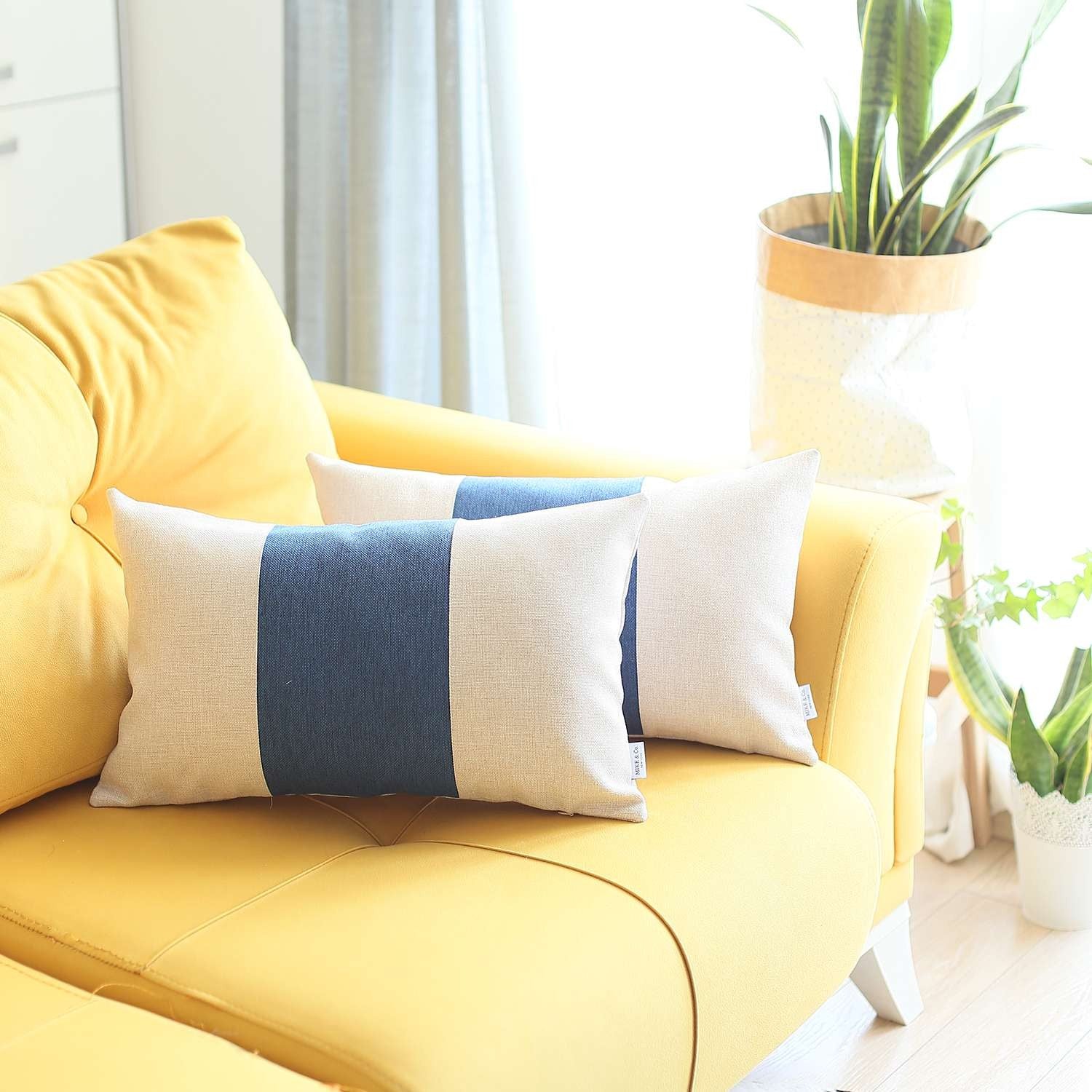 象牙色和藍色腰枕套 2 件套