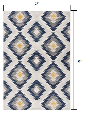 2’ X 10’ Blue And Gray Kilim Pattern Runner Rug