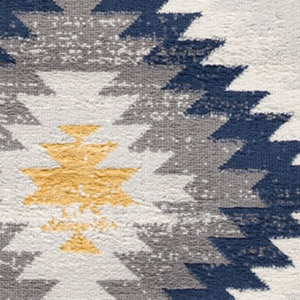 2’ X 10’ Blue And Gray Kilim Pattern Runner Rug