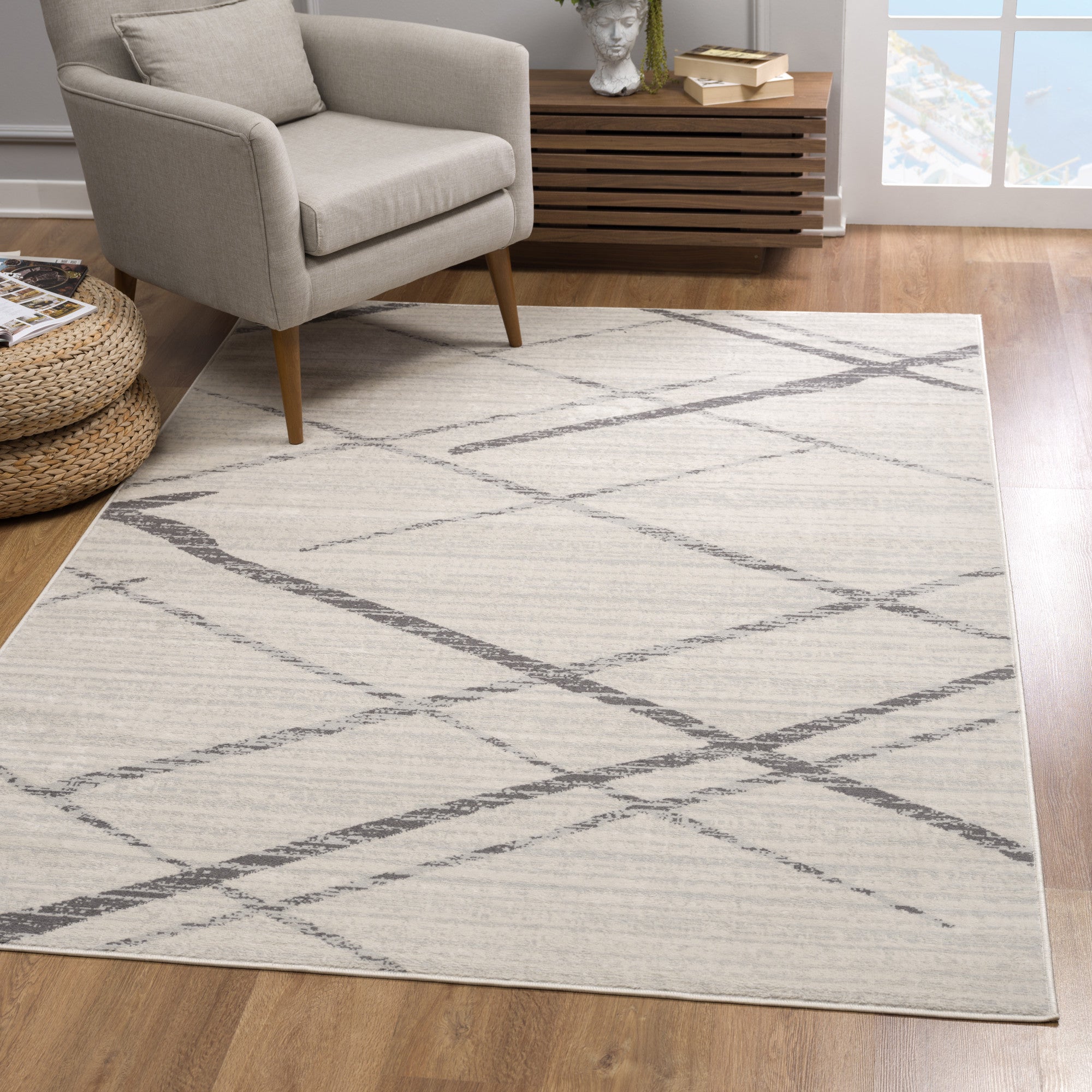 Gray Modern Abstract Pattern Runner Rug - 2’ x 10’