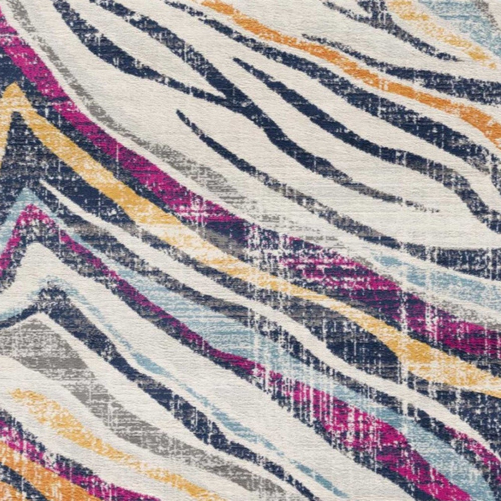 2’ X 10’ Blue And Gold Zebra Pattern Runner Rug