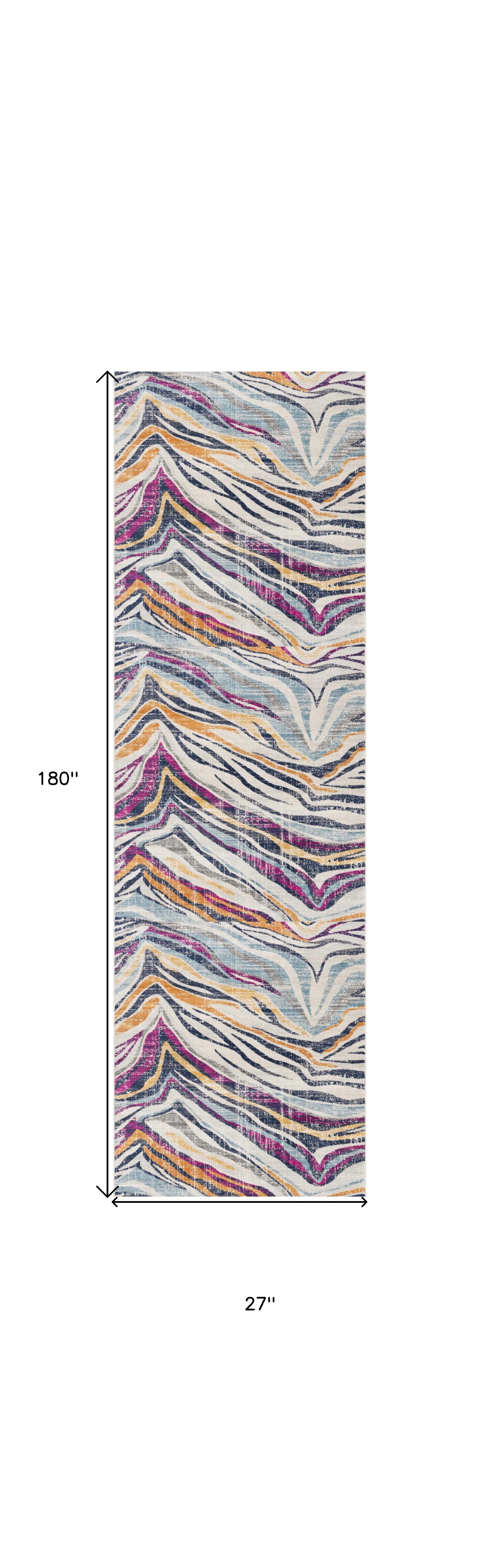 2’ X 10’ Blue And Gold Zebra Pattern Runner Rug