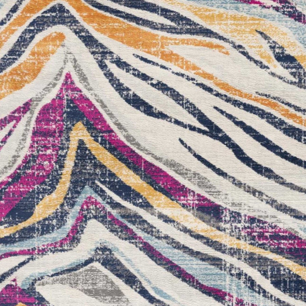 2’ X 10’ Blue And Gold Zebra Pattern Runner Rug