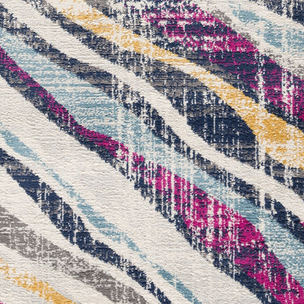 2’ X 10’ Blue And Gold Zebra Pattern Runner Rug