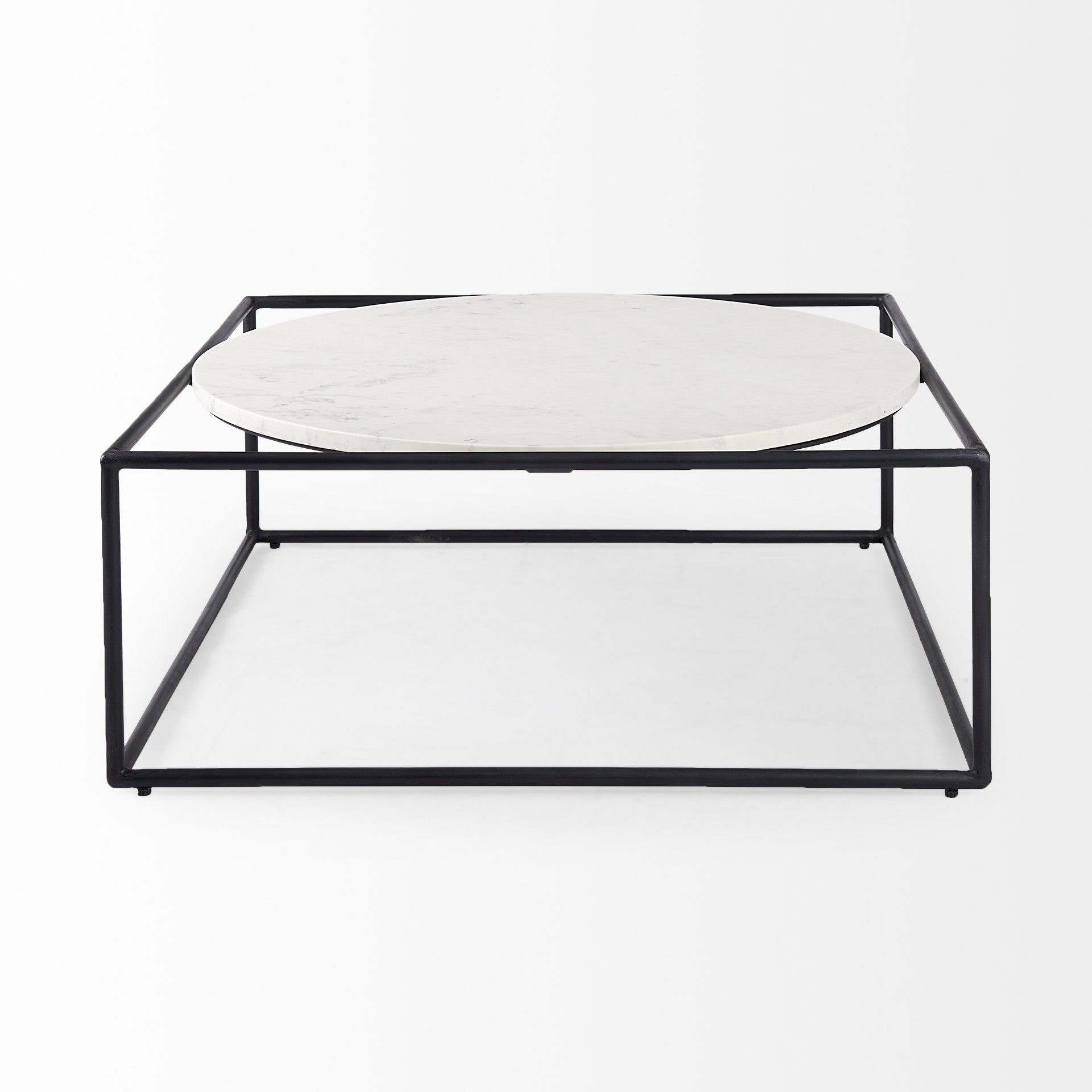 White Marble Metal Frame Round In Square Coffee Table