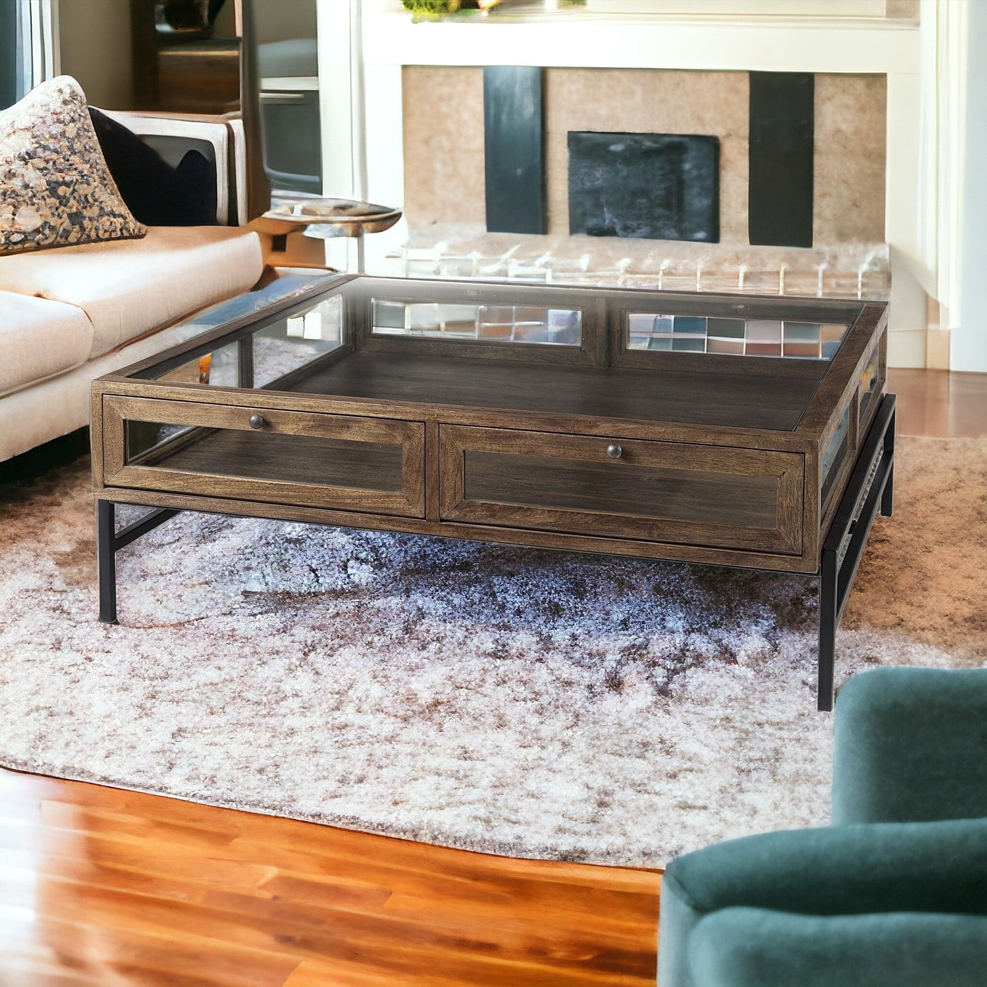 Rustic Dark Brown Brown Shadowbox Coffee Table