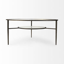 Mesa de centro redonda de hierro, vidrio y mármol