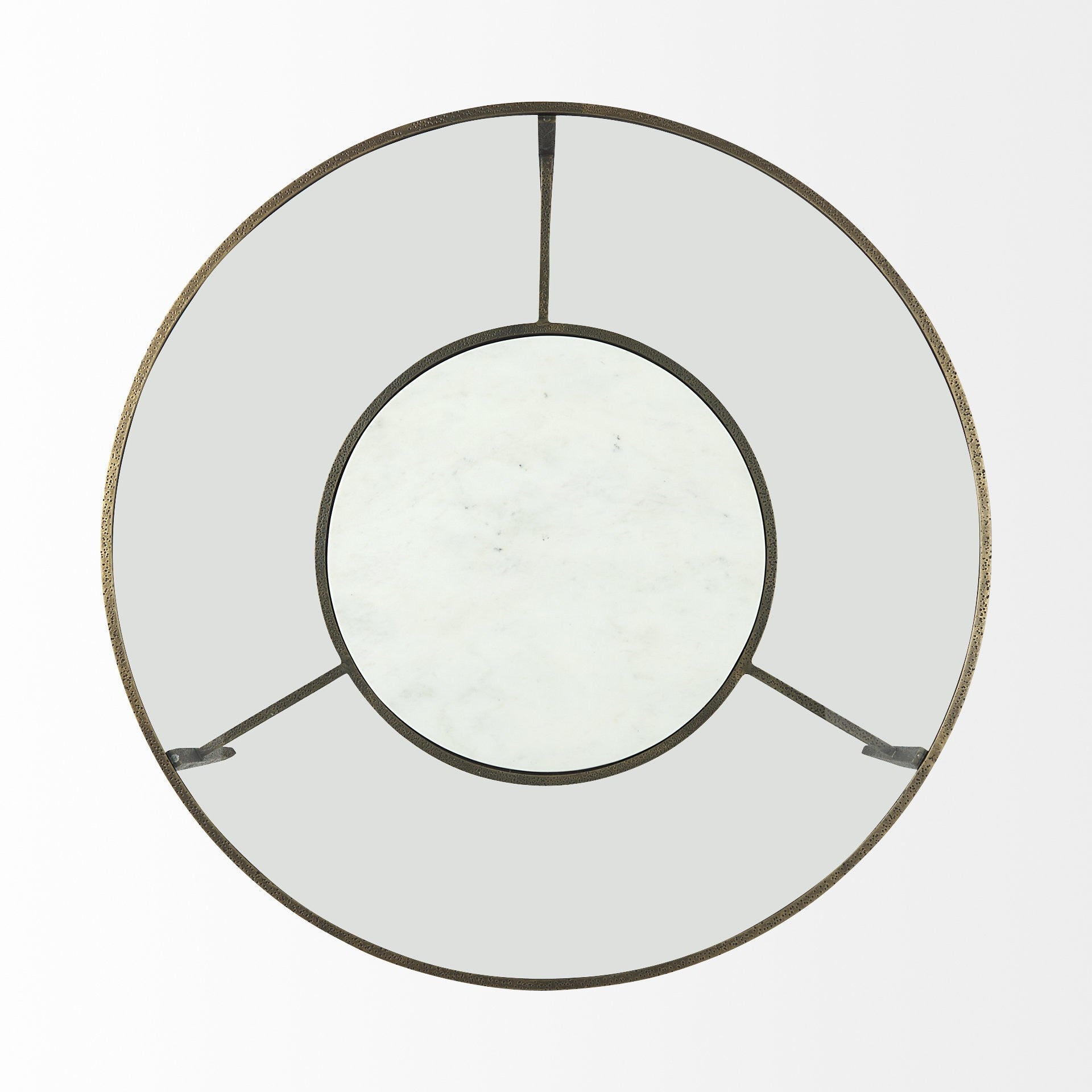 Mesa de centro redonda de hierro, vidrio y mármol