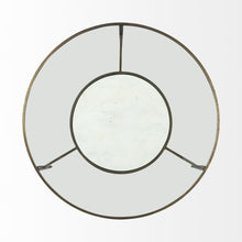 Mesa de centro redonda de hierro, vidrio y mármol