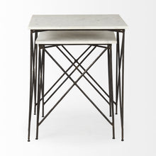 Antiqued Angular Metal And Marble End Table