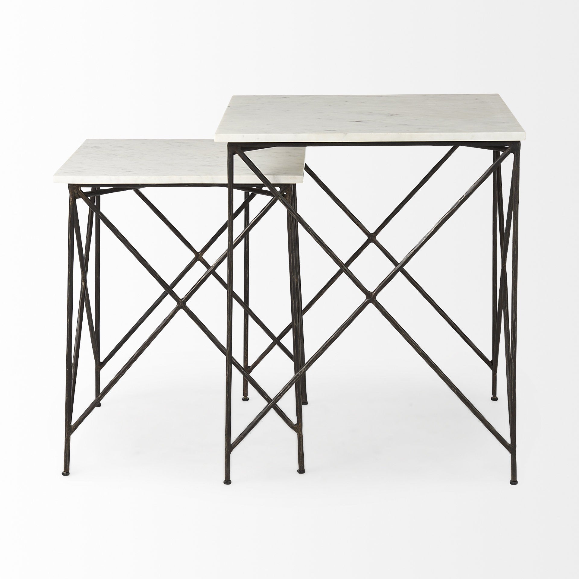 Antiqued Angular Metal And Marble End Table