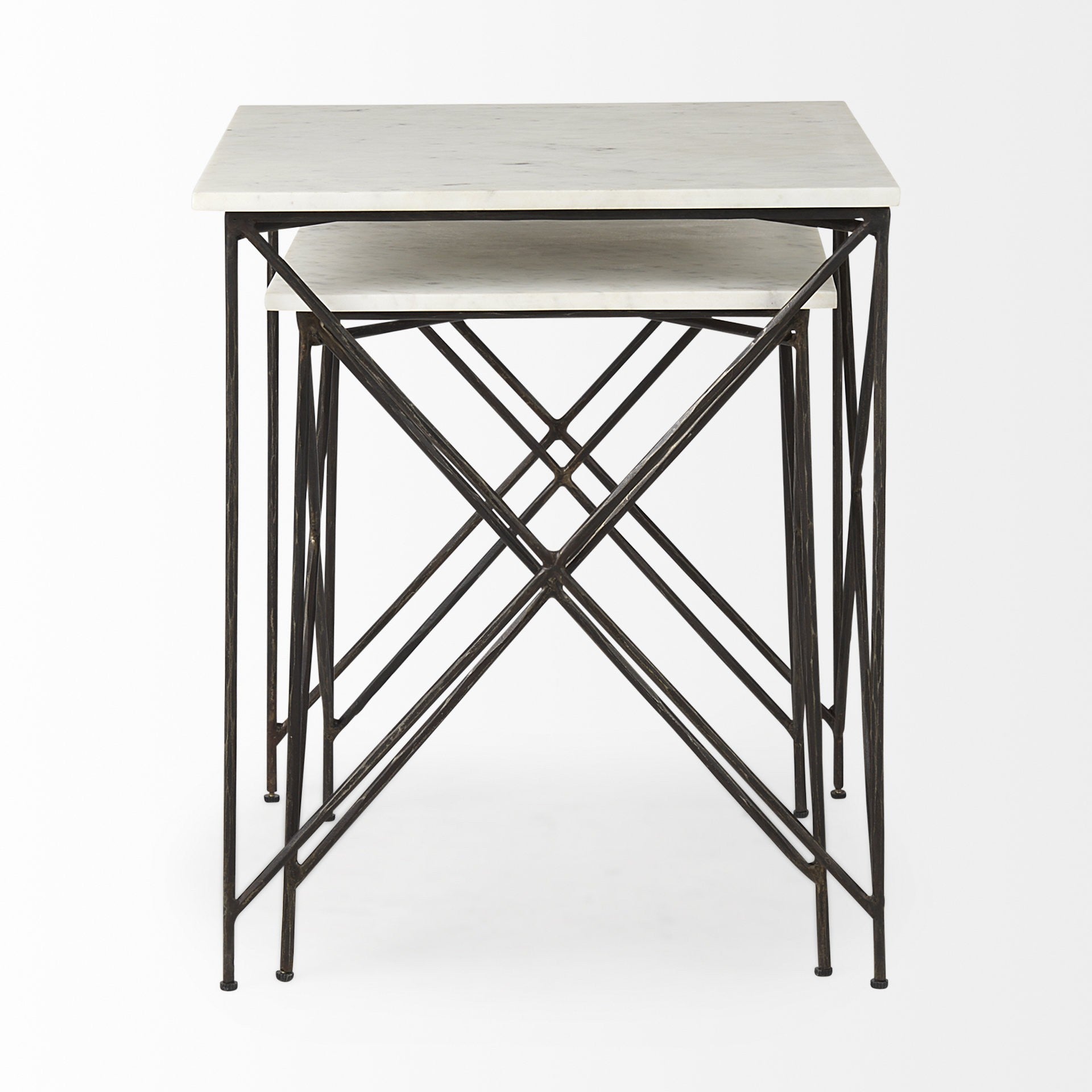 Antiqued Angular Metal And Marble End Table