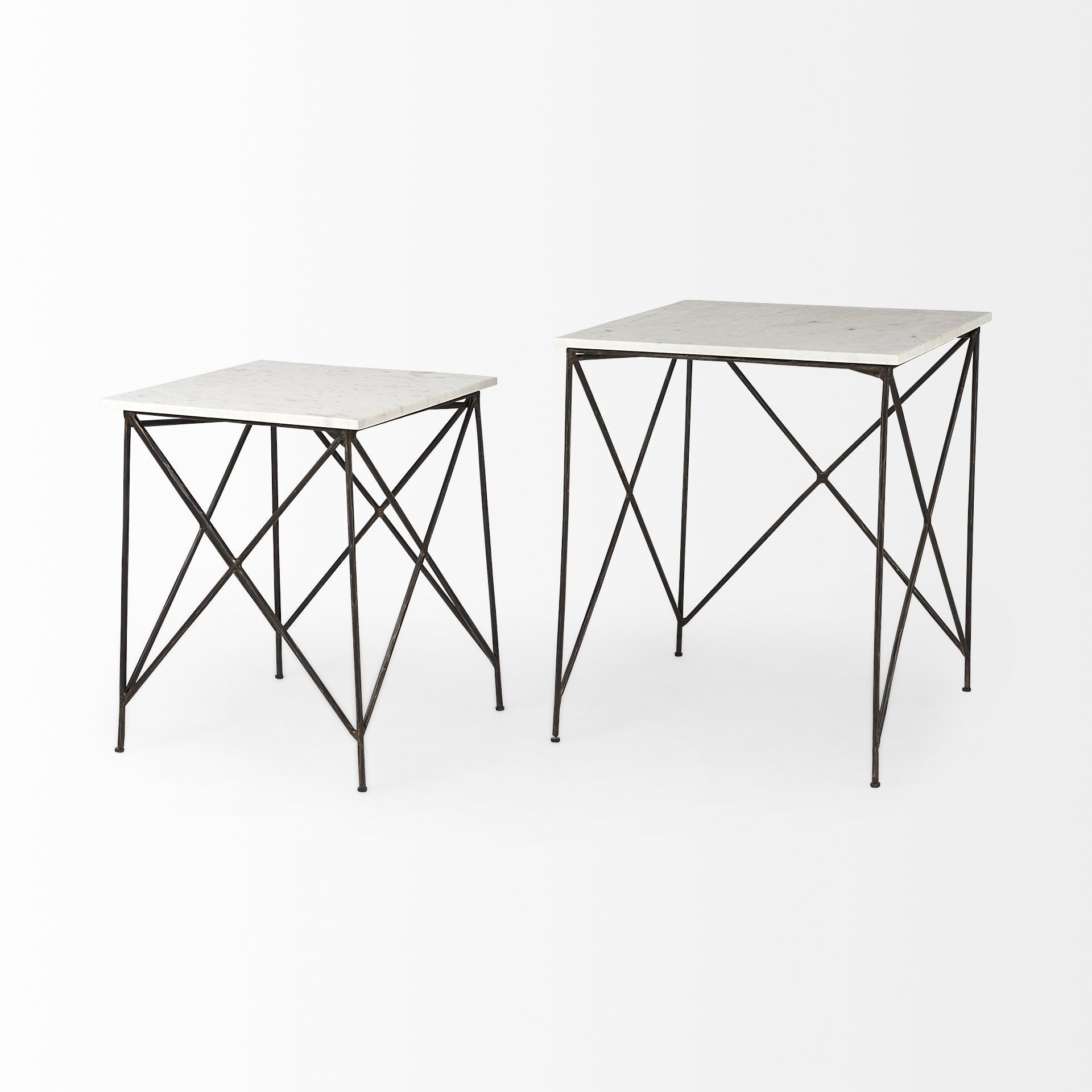 Antiqued Angular Metal And Marble End Table
