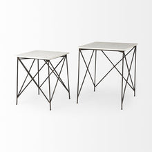 Antiqued Angular Metal And Marble End Table