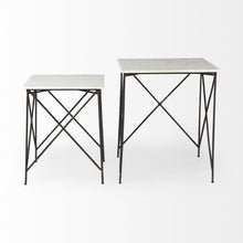 Antiqued Angular Metal And Marble End Table