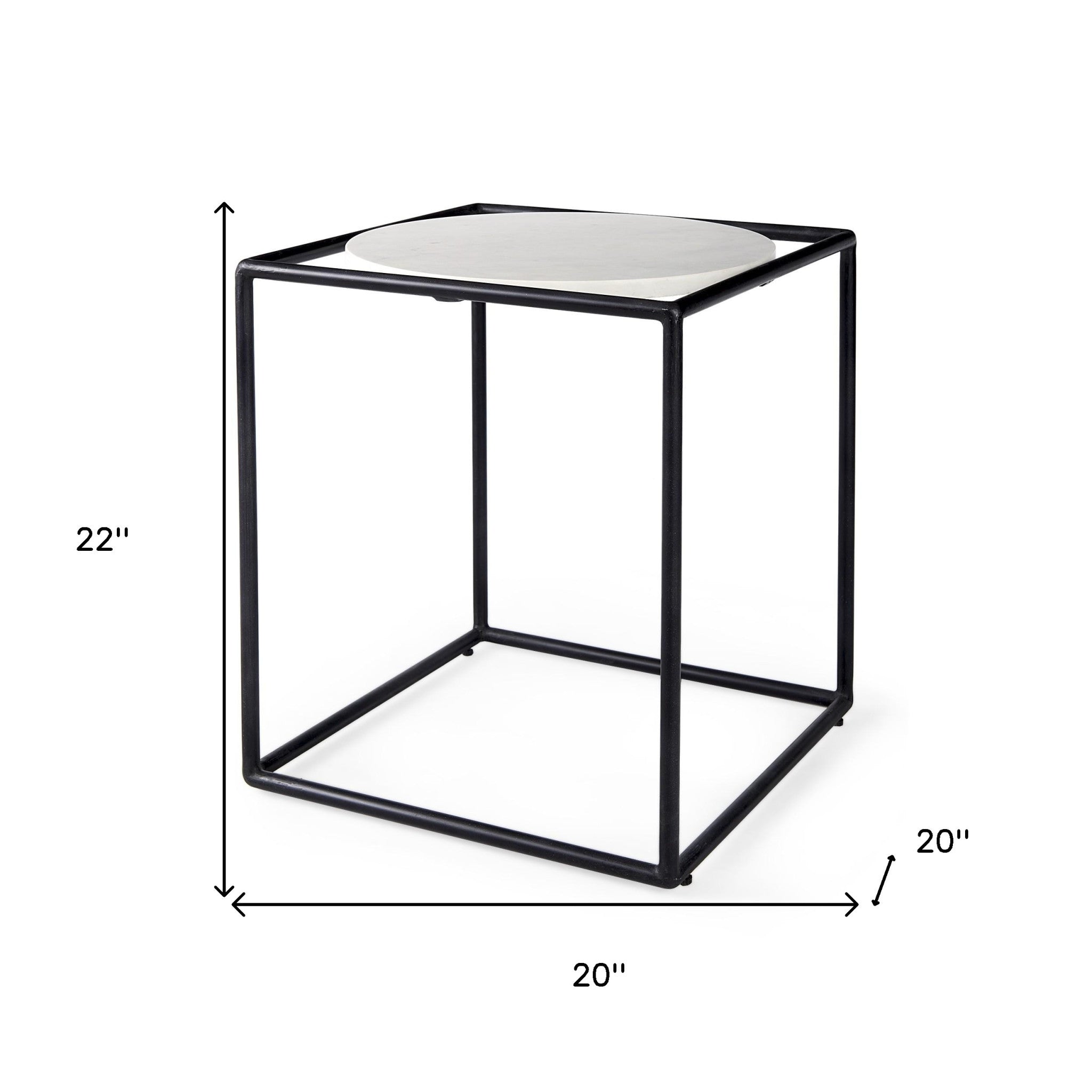 Suspended White Marble Black Metal Geo Side Table