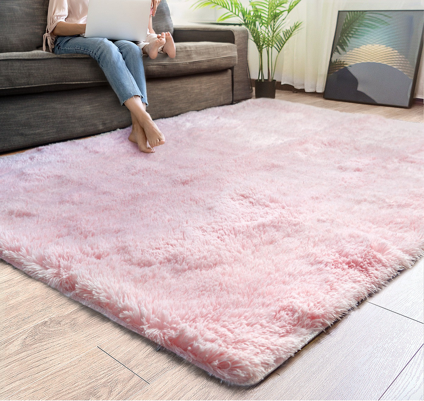 4’ X 5’ Pink Solid Modern Area Rug