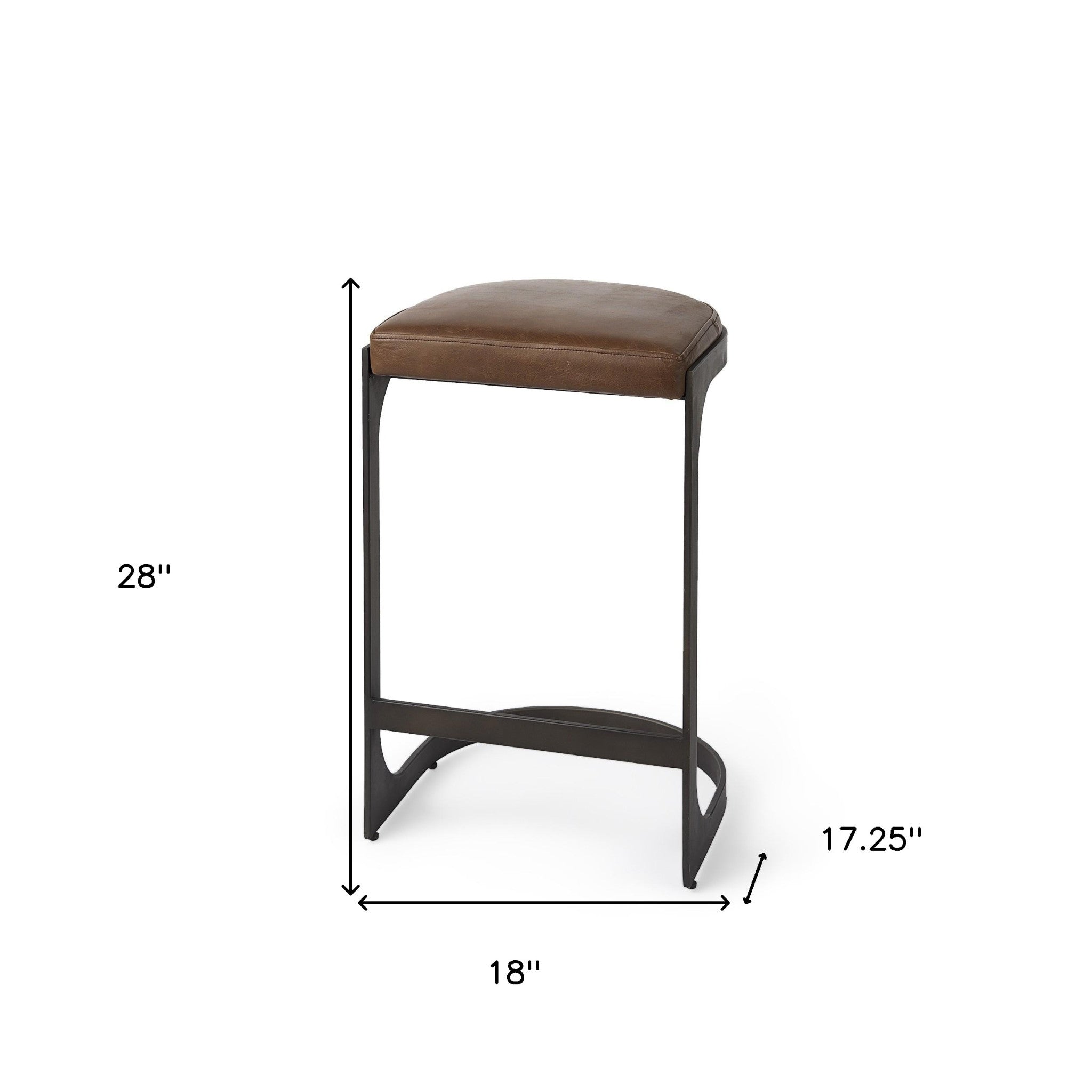 Brown Leather C Shape Metal Counter Stool