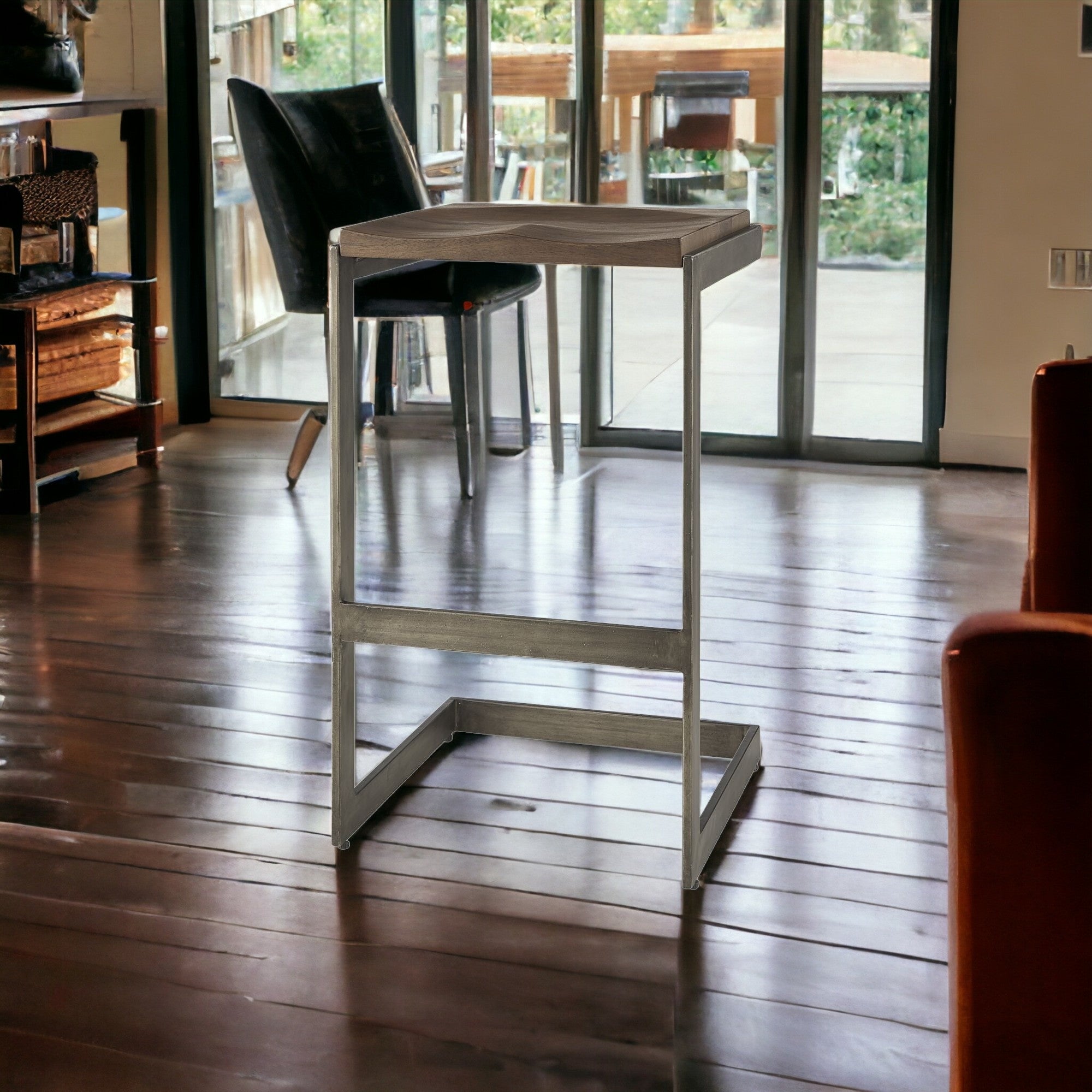 Warm Brown Cheeky Wood And Metal Bar Stool 30"