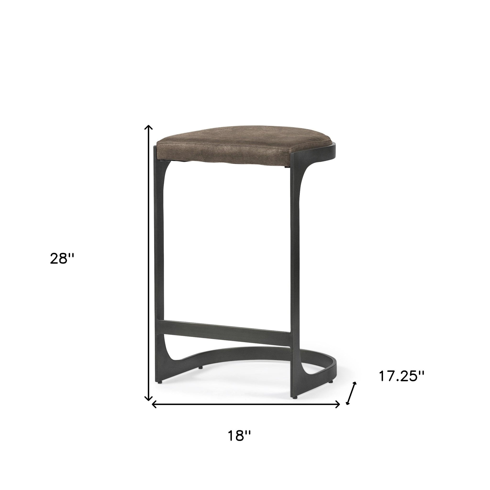 Dark Brown Leather C Shape Metal Counter Stool