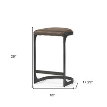 Dark Brown Leather C Shape Metal Counter Stool