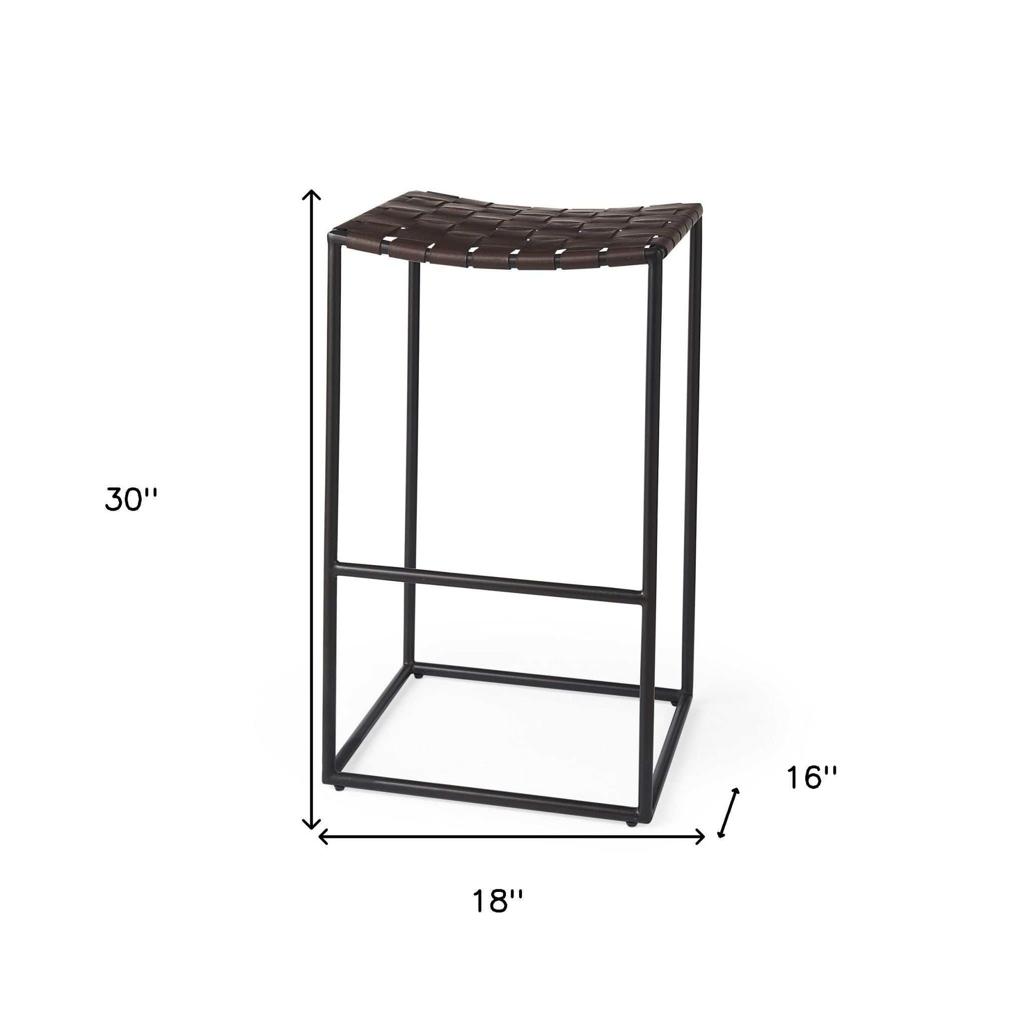 Dark Brown Woven Leather Bar Stool