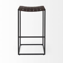 Dark Brown Woven Leather Bar Stool