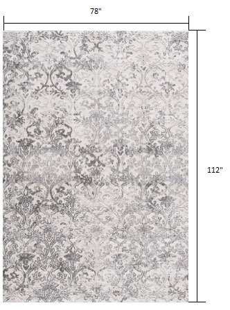 5’ X 8’ Cream And Gray Faded Filigree Area Rug