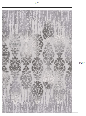2’ X 10’ Gray Dripping Damask Runner Rug