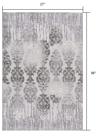 2’ X 10’ Gray Dripping Damask Runner Rug