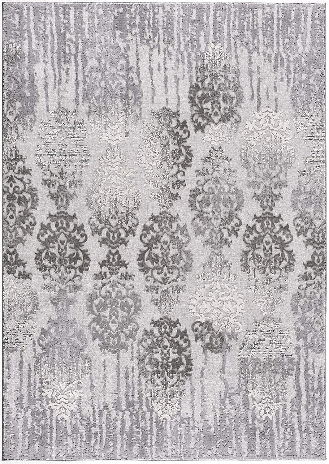 2’ X 10’ Gray Dripping Damask Runner Rug