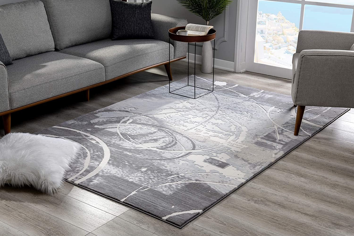 5’ X 8’ Gray Abstract Splatter Area Rug