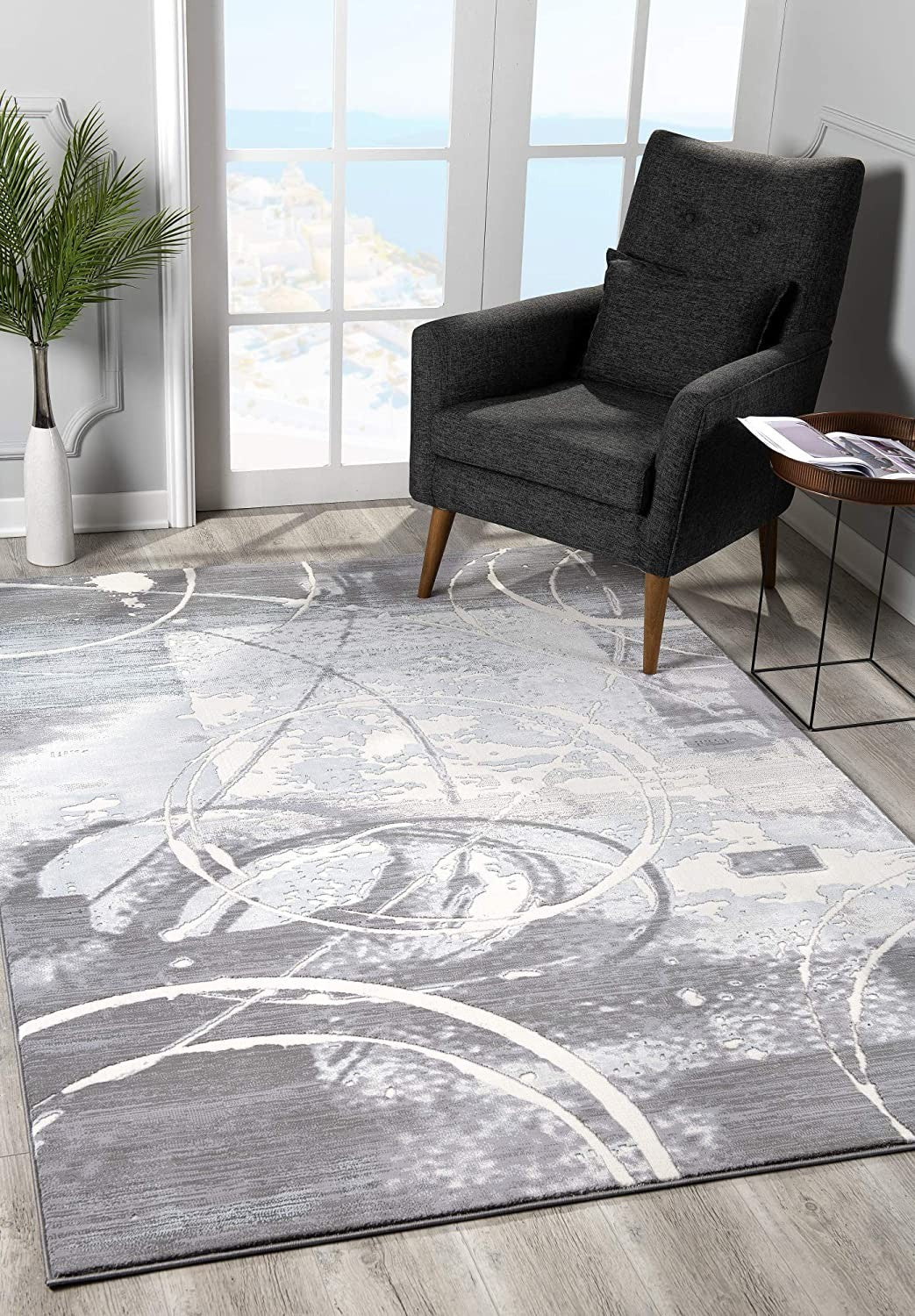 5’ X 8’ Gray Abstract Splatter Area Rug