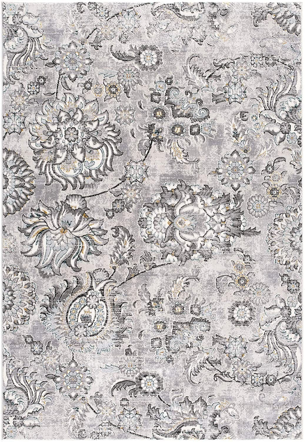 5’ X 8’ Gray Modern Jacobean Floral Area Rug